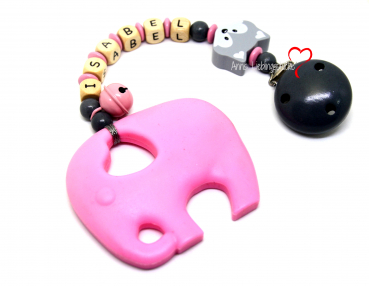 Beißkette Elefant rosa/grau