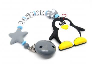 Beißkette Pinguin grau/blau