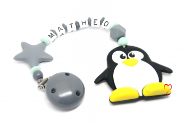 Beißkette Pinguin mit Silikonstern grau