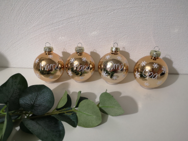 4er SET Weihnachtskugeln Mama, Papa, Oma und Opa gold glänzend