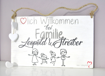 Holzschild Herzlich Willkommen Familie