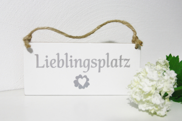 Holzschild Lieblingsplatz weiß