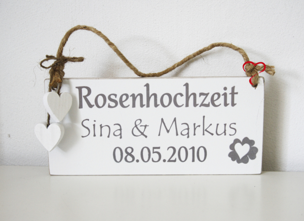 Holzschild Rosenhochzeit mit Namen